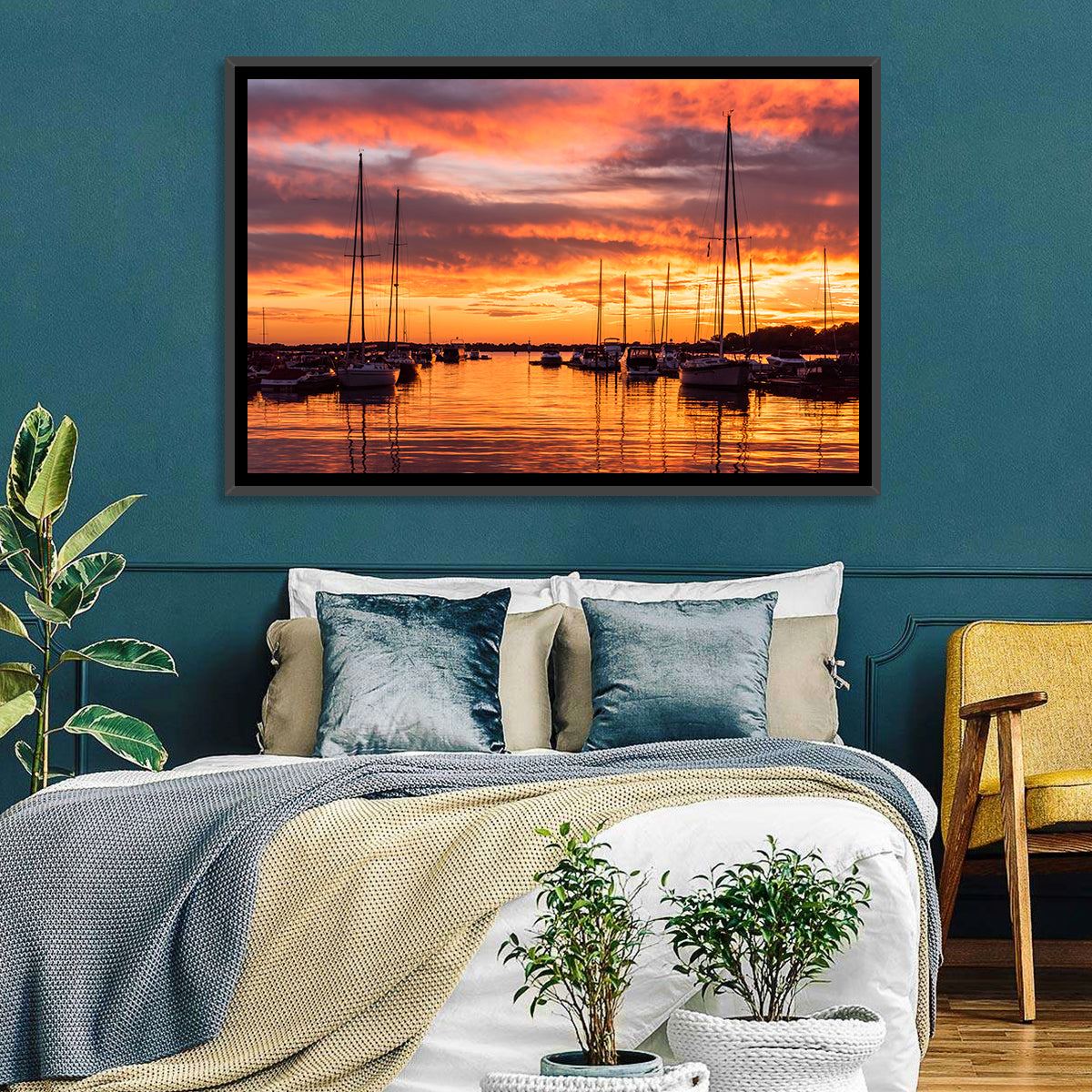 Lake Norman Harbor Sunset Wall Art in a room, landscape