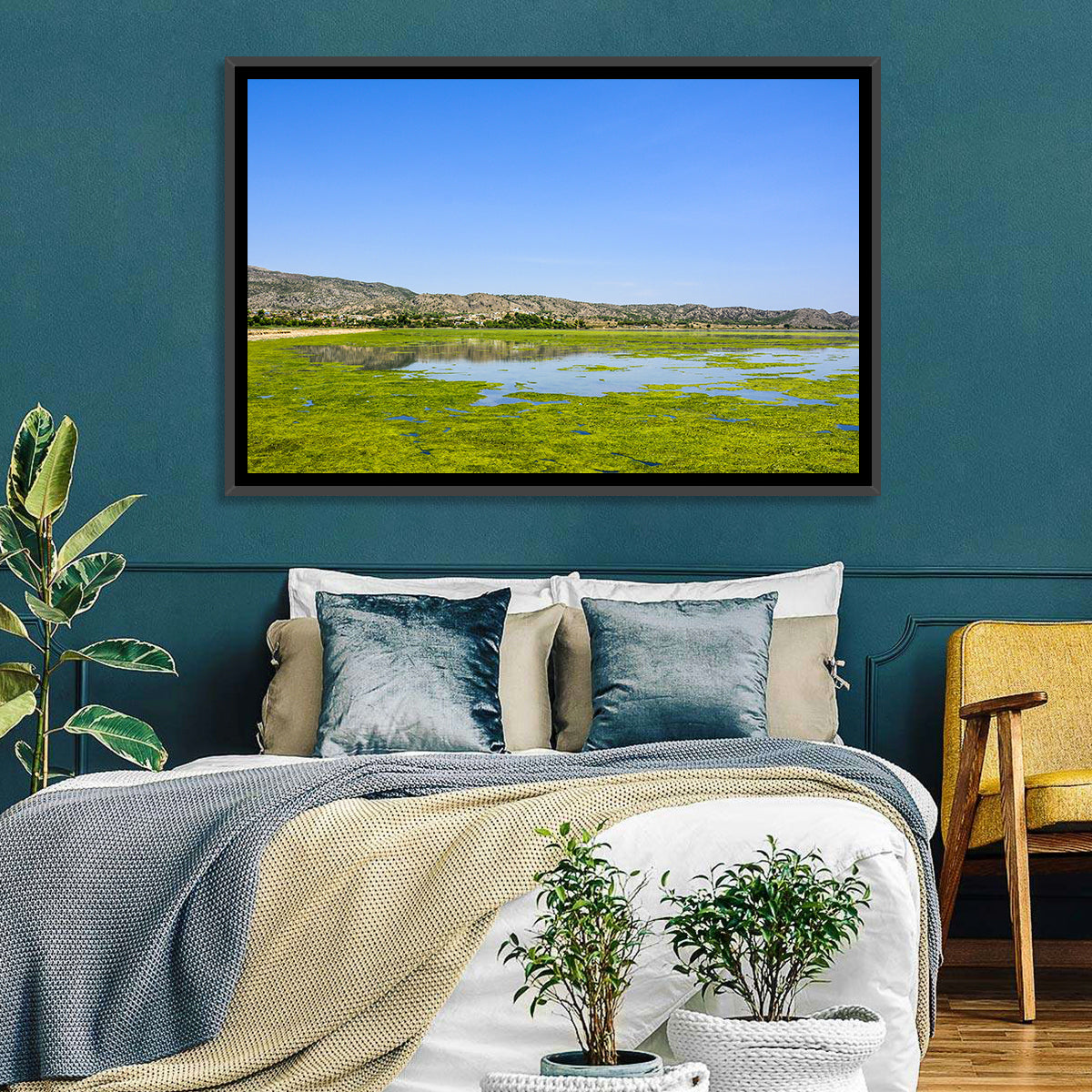 Uchali Lake Algae Reflection Wall Art in a room, landscape