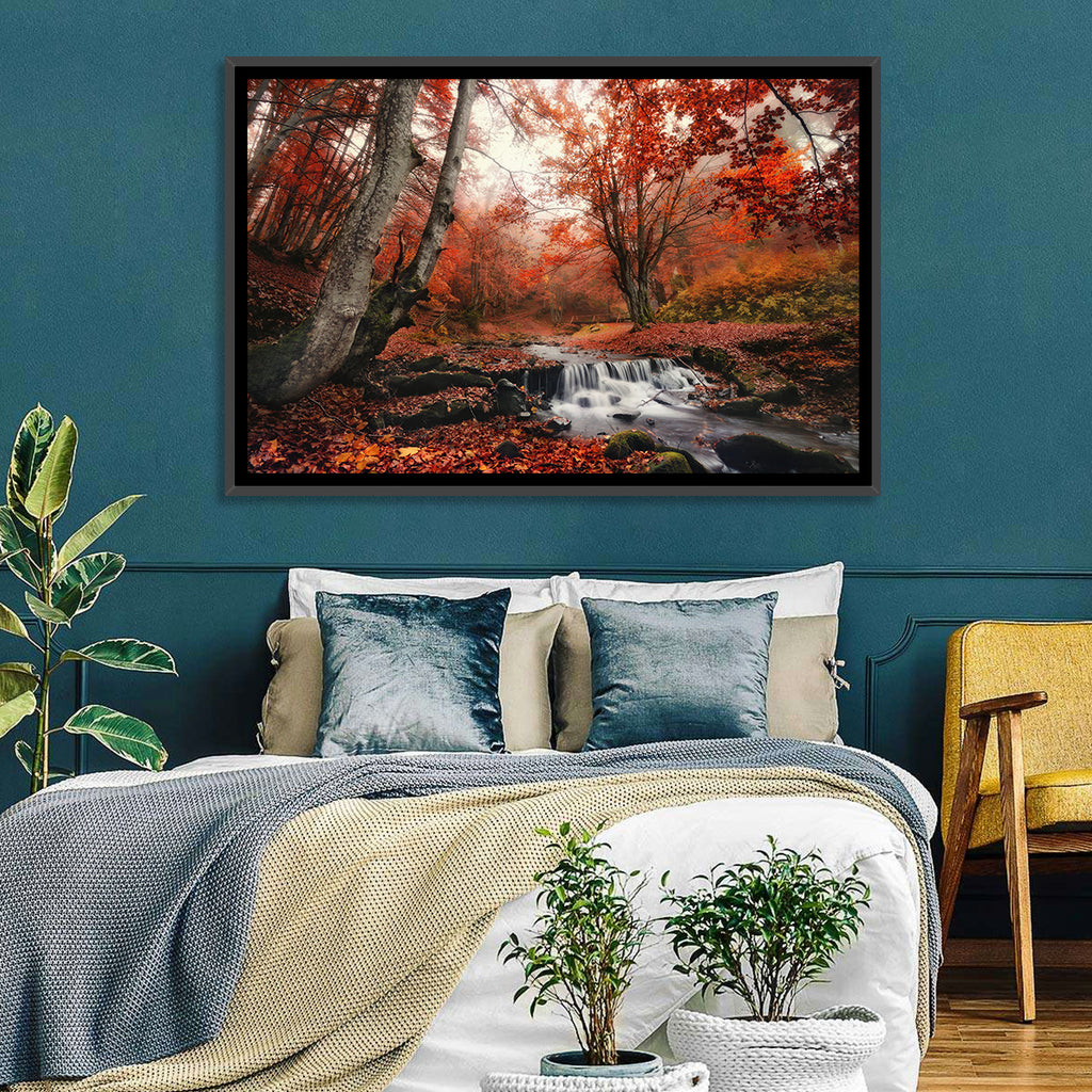 Autumn Forest Stream with Footbridge Wall Art