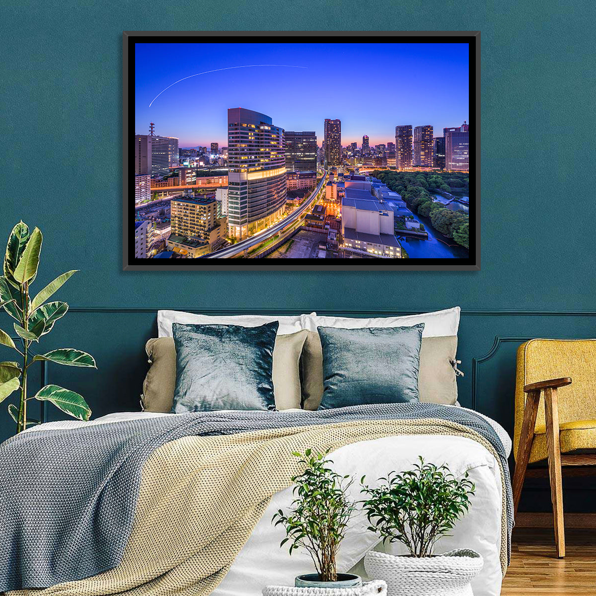 Tokyo Monorail Light Trails at Twilight Wall Art in a room, landscape