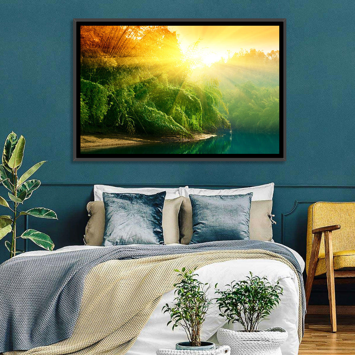 Golden Bamboo Riverbank Wall Art