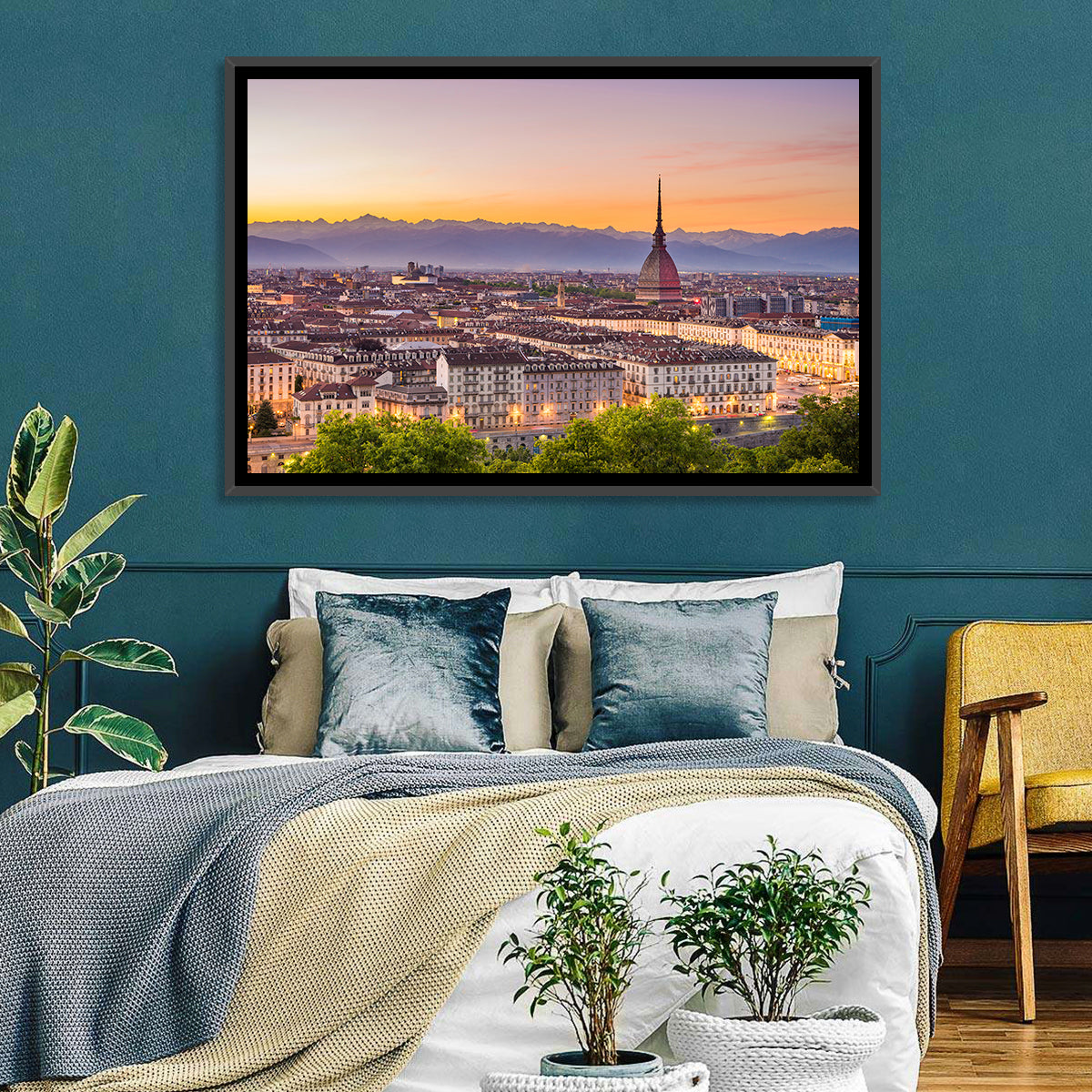 Turin Skyline at Golden Dusk Wall Art in a room, landscape