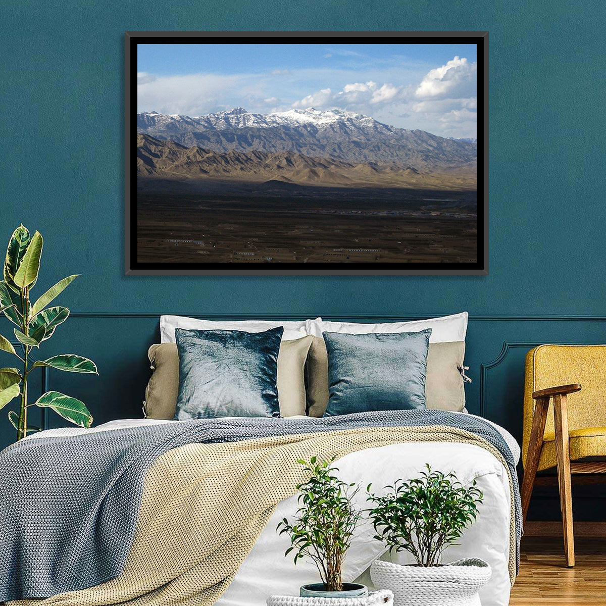 Snow-capped Afghan Mountains Wall Art in a room, landscape