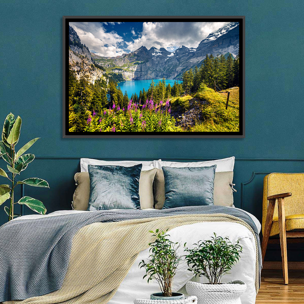Oeschinensee Summer Landscape Wall Art in a room, landscape