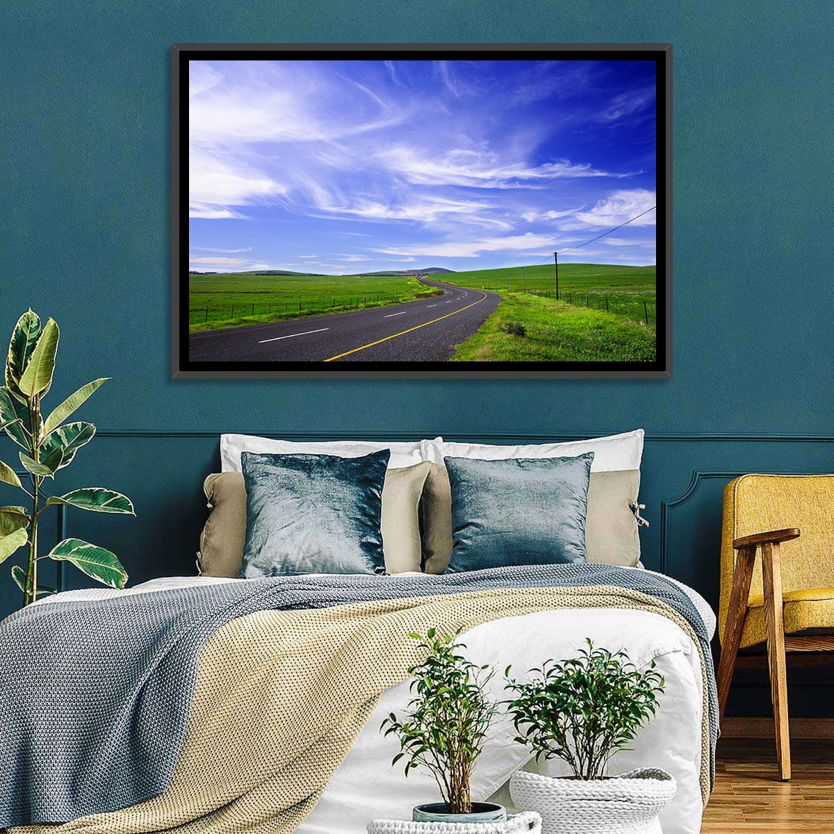 Winding Country Road in Green Fields Wall Art