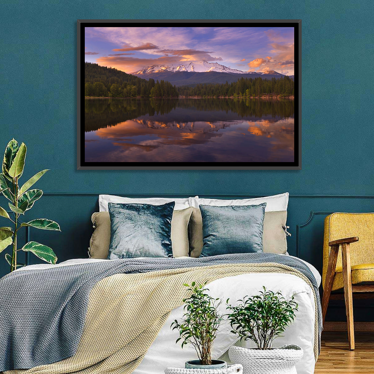 Mt Shasta Over Lake Siskiyou Wall Art in a room, landscape