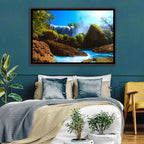 Sunlit Turquoise Waterfall Wall Art