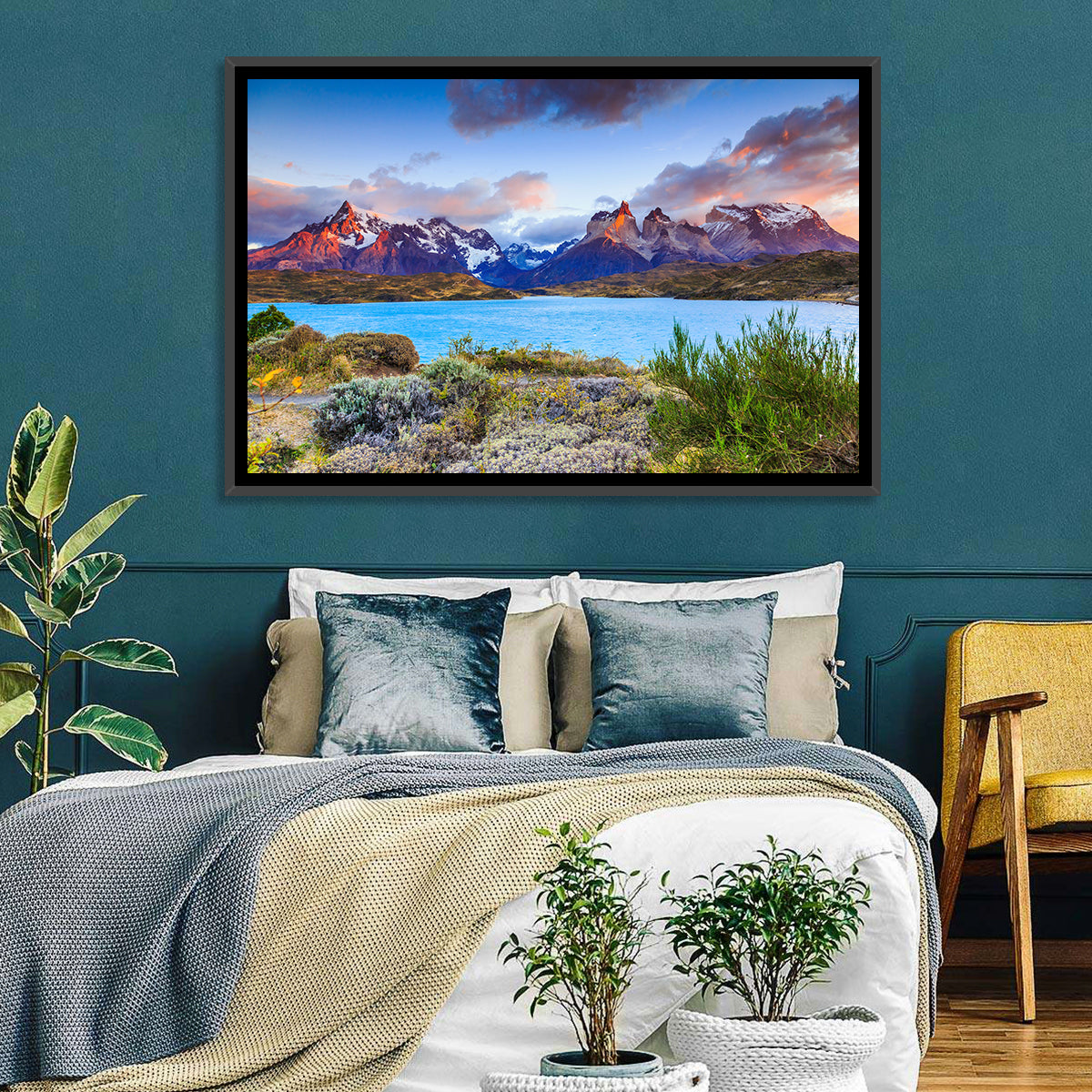 Lake Pehoe at Dawn Wall Art in a room, landscape