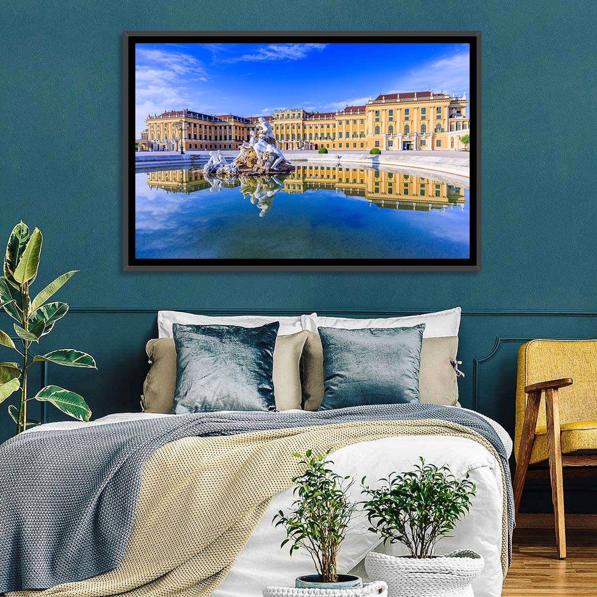 Schönbrunn Palace Fountain View Wall Art in a room, landscape
