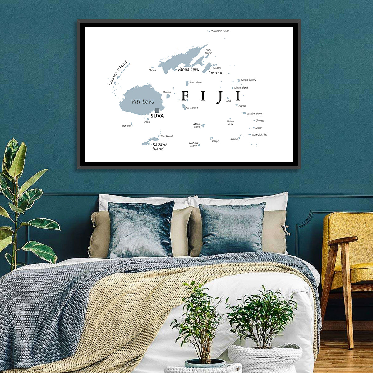 Fiji Islands Political Map Wall Art in a room, landscape
