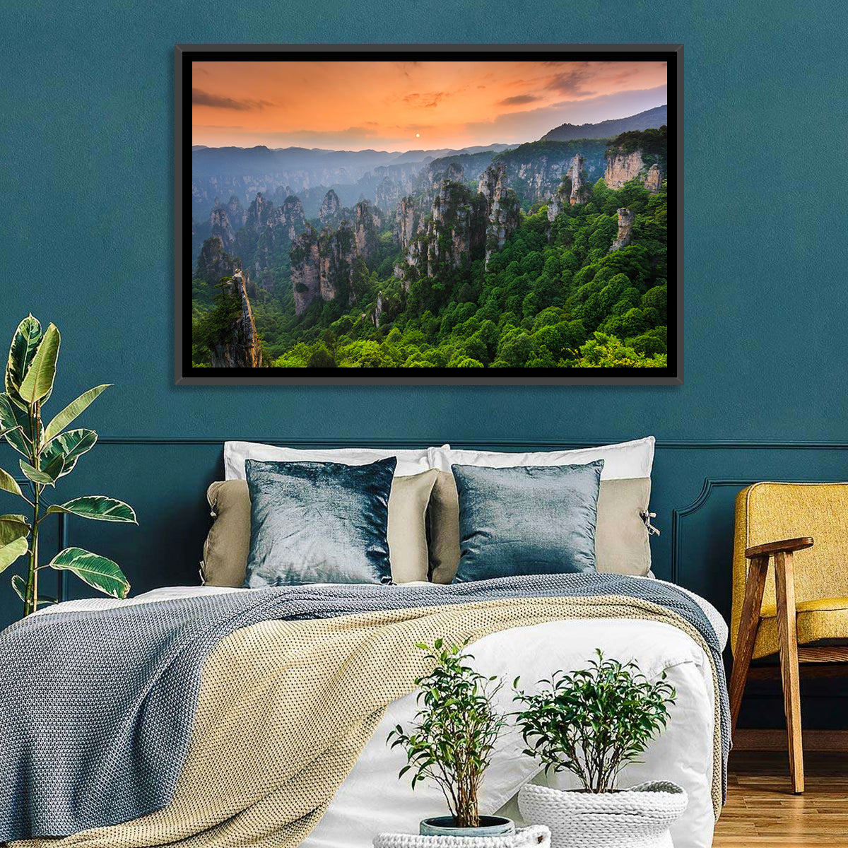 Zhangjiajie Forest at Sunset Wall Art in a room, landscape