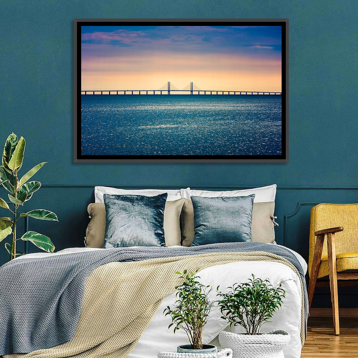Øresund Bridge at Sunset Wall Art in a room, landscape