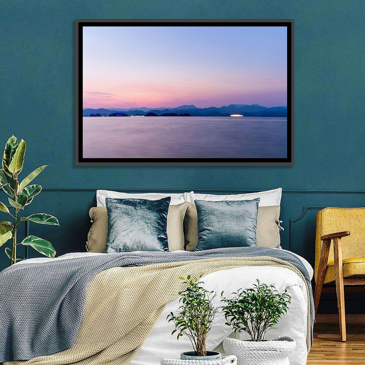 Hangzhou Thousand Island Lake at Dusk Wall Art in a room, landscape