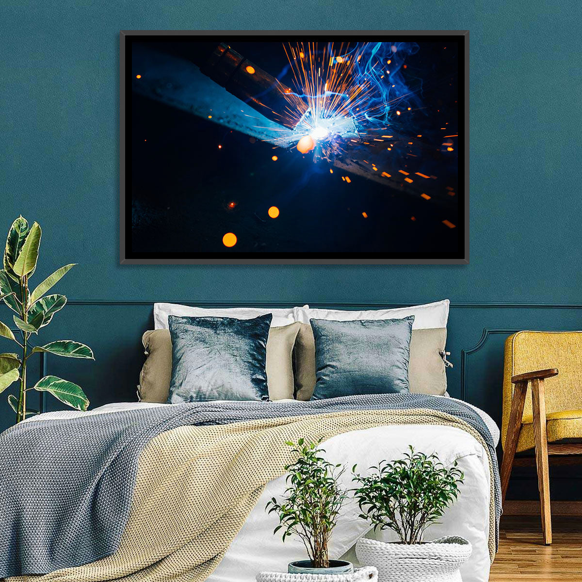 Molten Metal Sparks Wall Art in a room, landscape