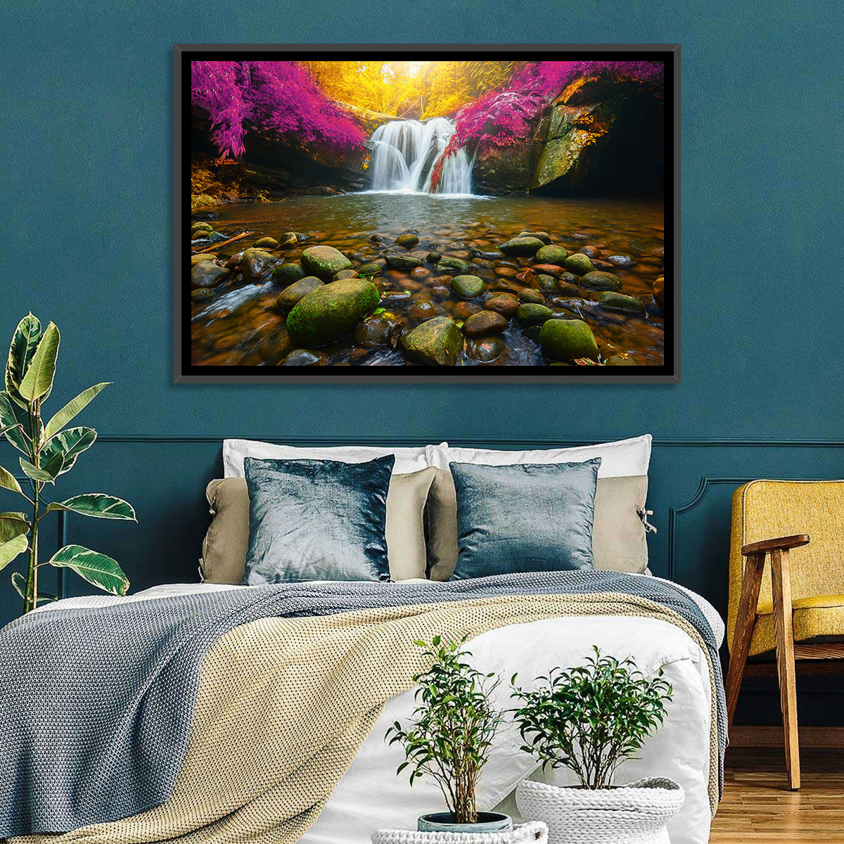 Phu Soi Dao Waterfall at Dusk Wall Art in a room, landscape