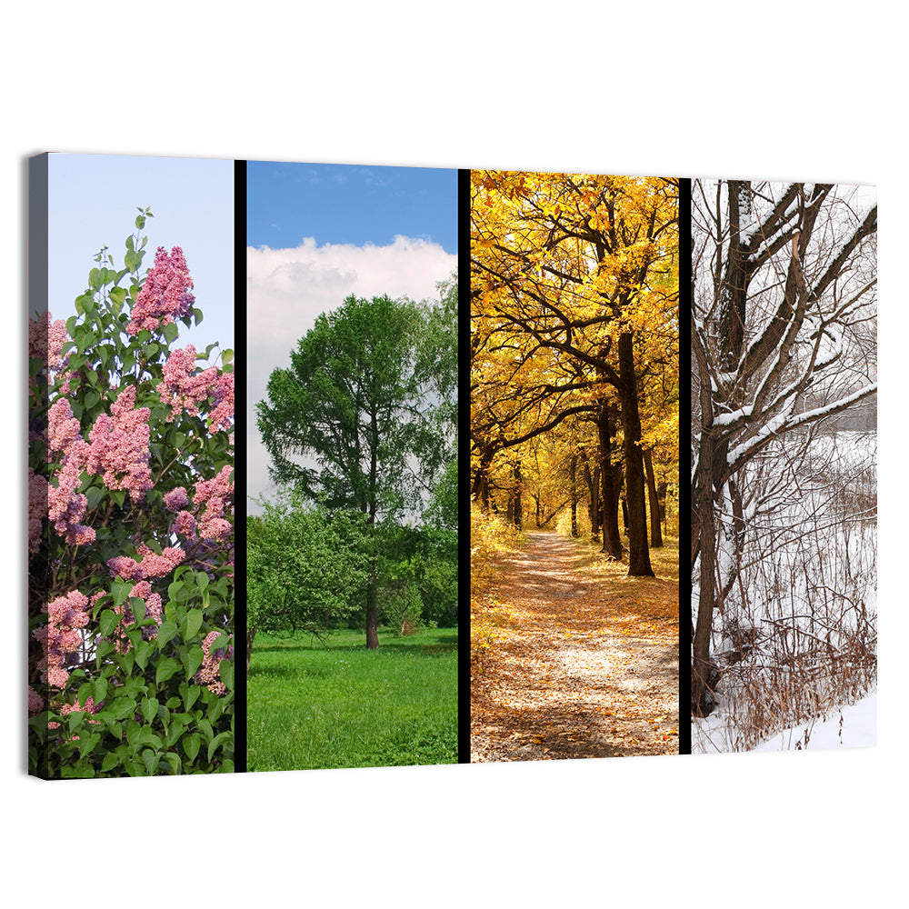 Four Seasons Tree Collage Wall Art, canvas print, landscape