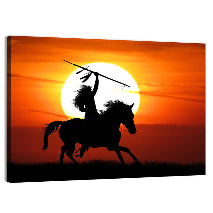 Native American Rider at Sunset Wall Art as a canvas print