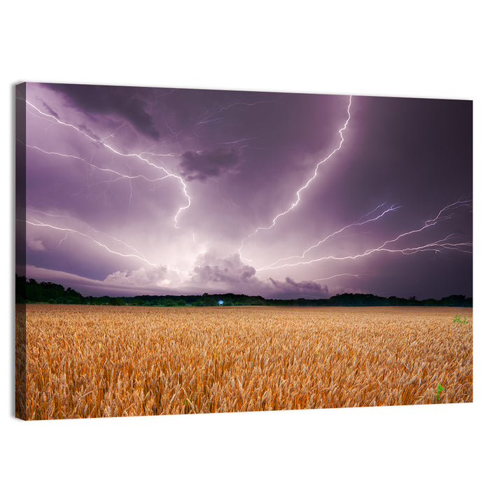 Lightning Over Wheat Field Wall Art as a canvas print