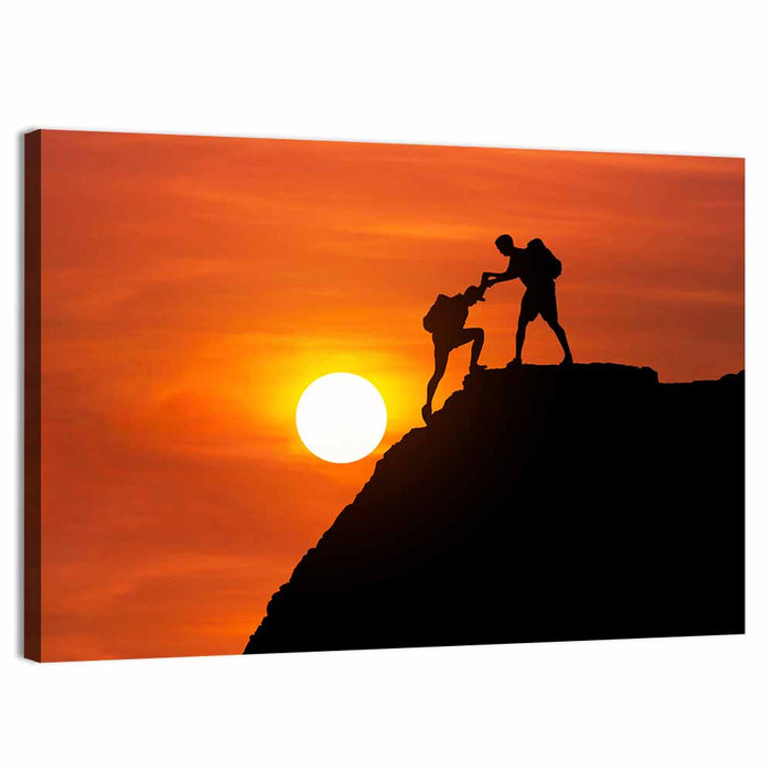 Mountaineer Silhouette at Sunset Wall Art as a canvas print