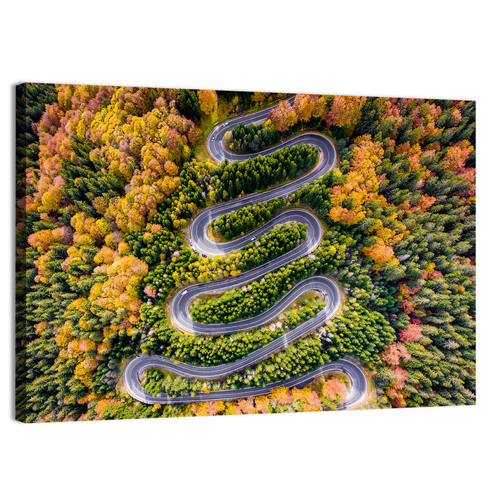 Autumn Winding Forest Road Wall Art as a canvas print