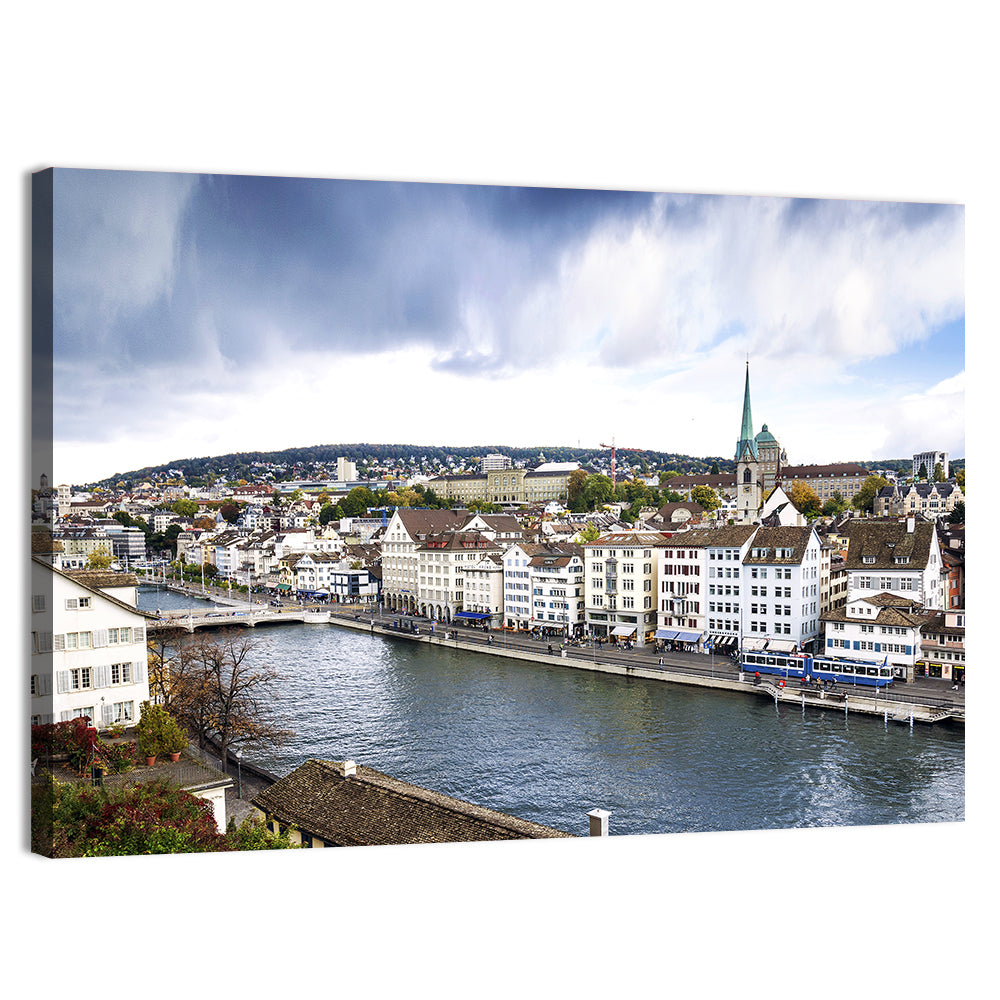Limmat River at Fraumünster, Zurich Wall Art, canvas print, landscape