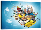 Floating Landmarks with Yellow Suitcase Wall Art