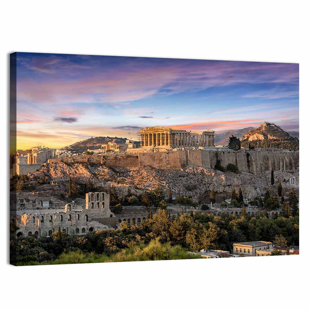 Parthenon at Sunset Wall Art, canvas print, landscape
