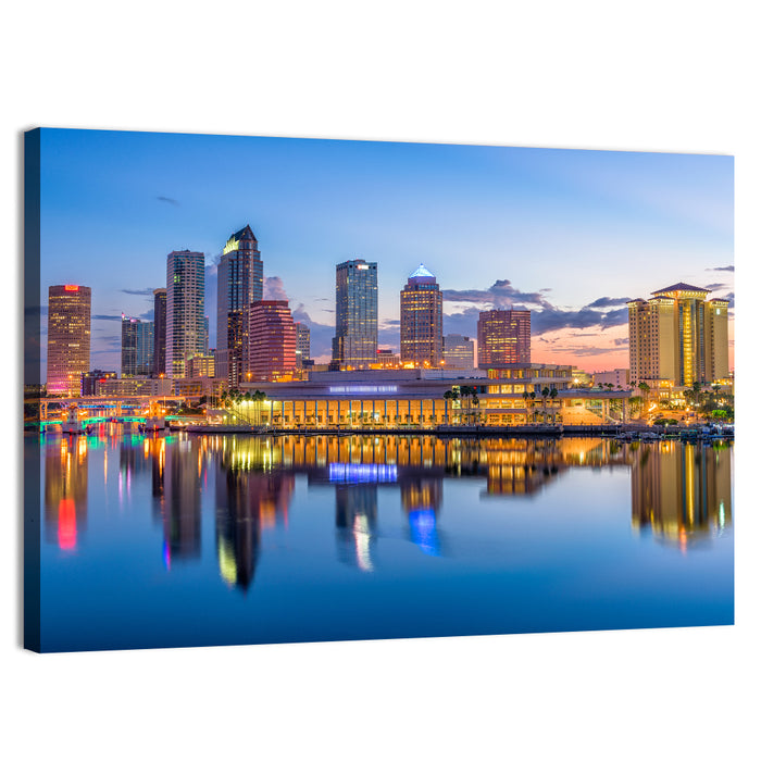 Tampa Twilight Skyline Wall Art as a canvas print
