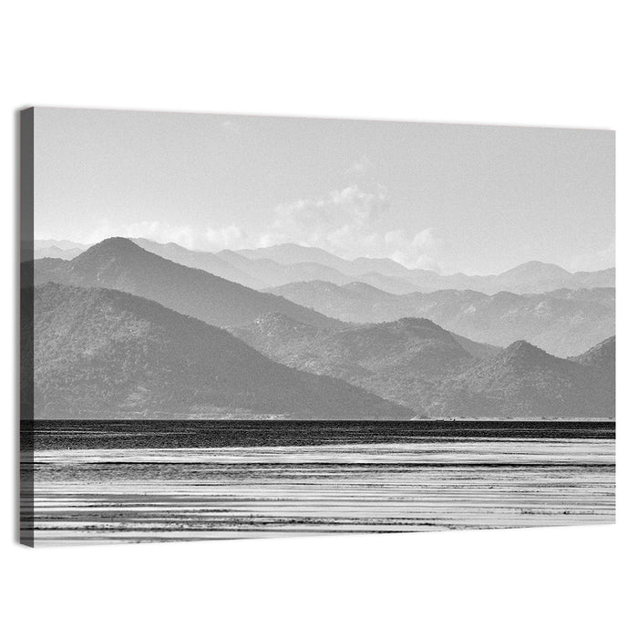 Skadar Lake Monochrome Landscape Wall Art as a canvas print