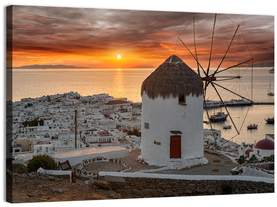 Kato Mili Sunset, Mykonos Wall Art, canvas print, landscape