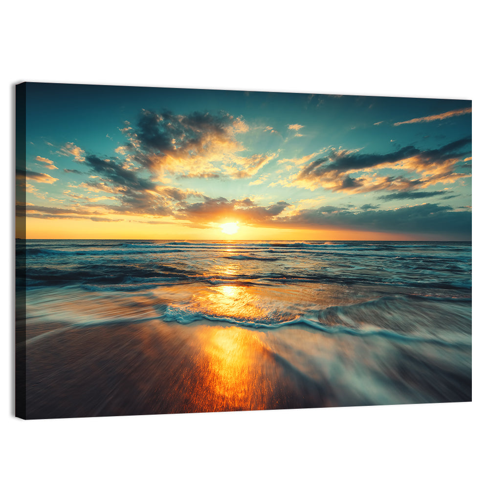 Sunlit Cloudscape Over Beach Wall Art