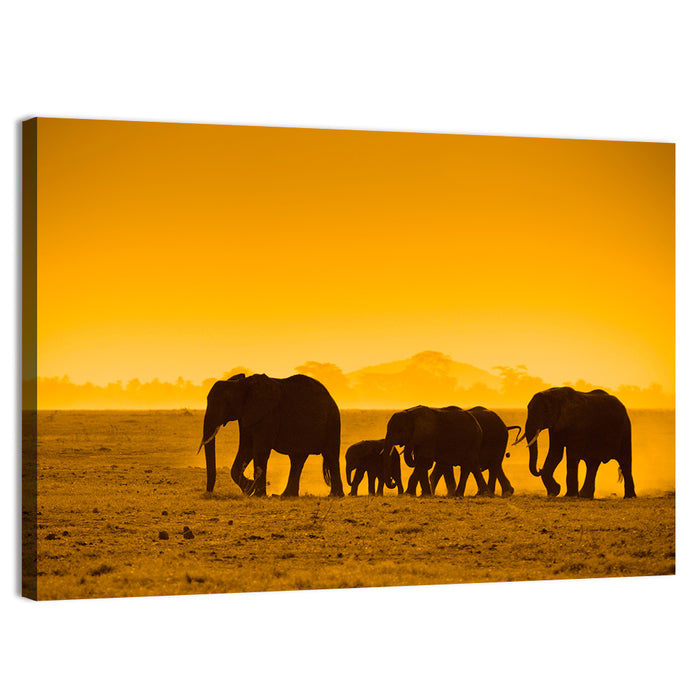 Elephant Family Silhouette Wall Art as a canvas print