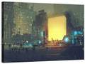 Rainy Night City with Glowing Portal Wall Art