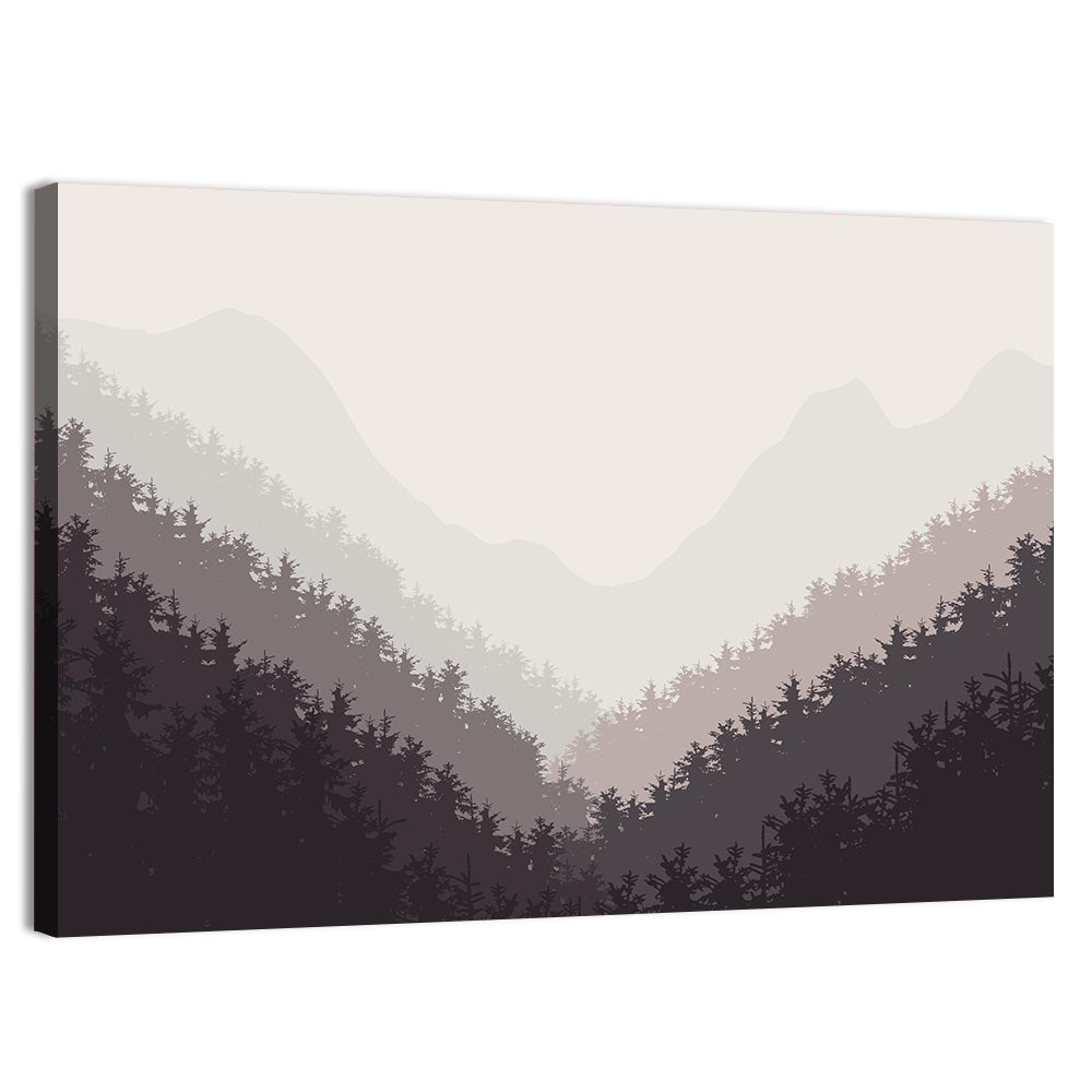 Misty Mountain Valley Illustration Wall Art