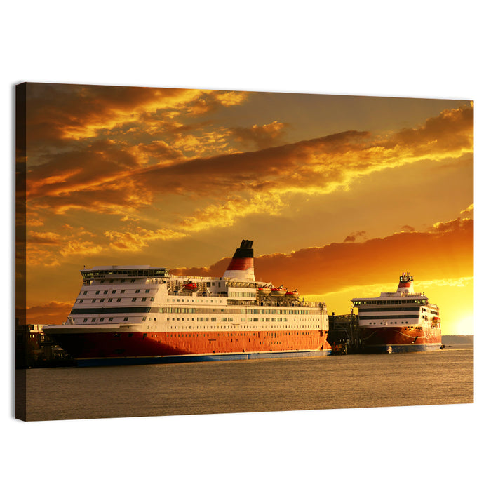 Red-hulled Cruise Ships at Dusk Wall Art as a canvas print