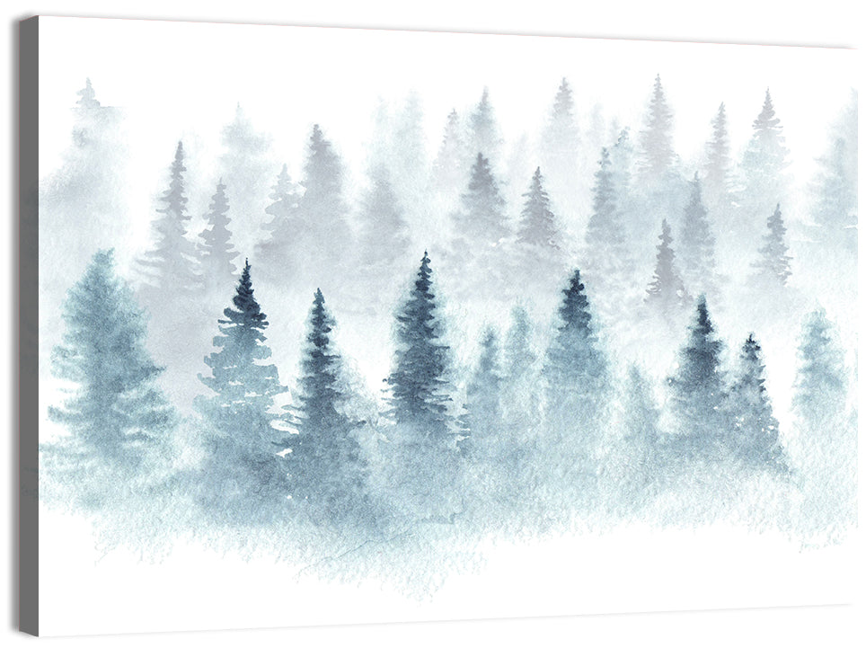 Misty Pine Forest Watercolor Wall Art