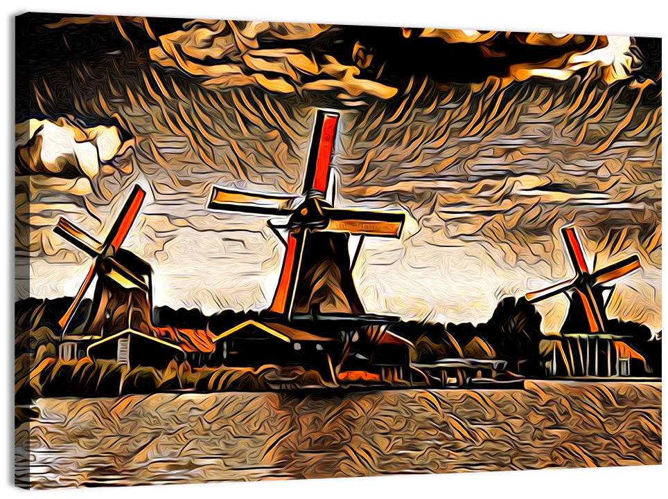 Retro Windmills at Sunset Wall Art, canvas print, landscape
