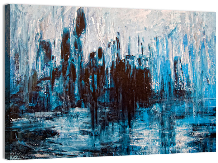 Rainy Abstract Skyline Reflection Wall Art as a canvas print
