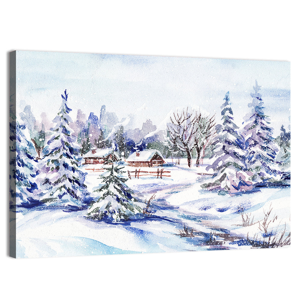 Snowy Village Path Wall Art