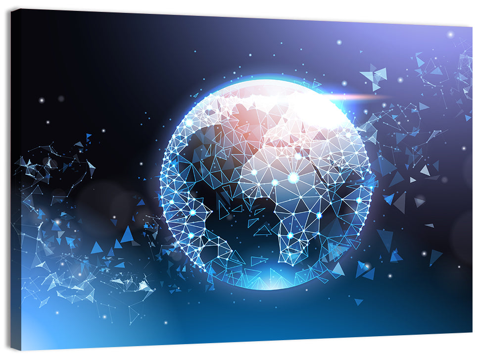 Wireframe Globe Network Wall Art, canvas print, landscape