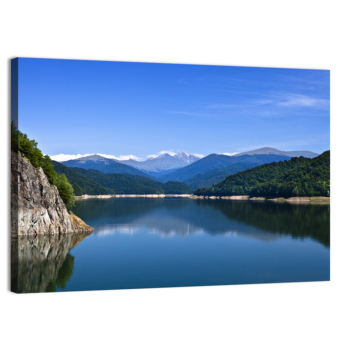 Cliffside Mountain Lake Reflection Wall Art as a canvas print