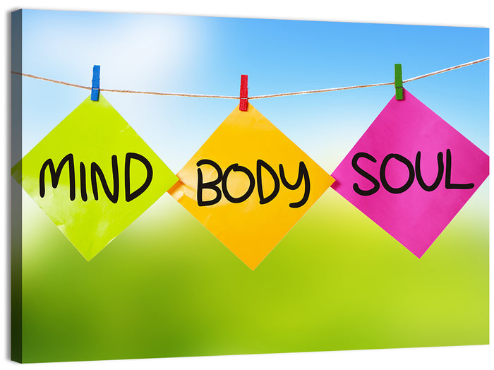 Mind Body Soul Paper Trio Wall Art as a canvas print