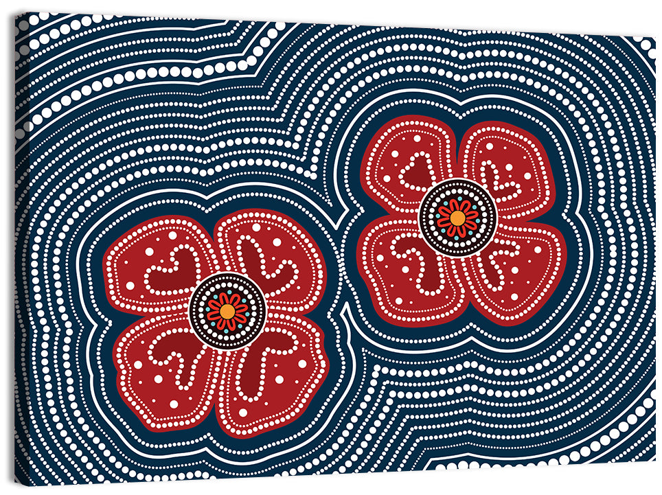 Aboriginal Poppy Duo Wall Art, canvas print, landscape