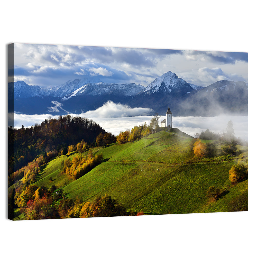 Jamnik Church on Misty Hill Wall Art