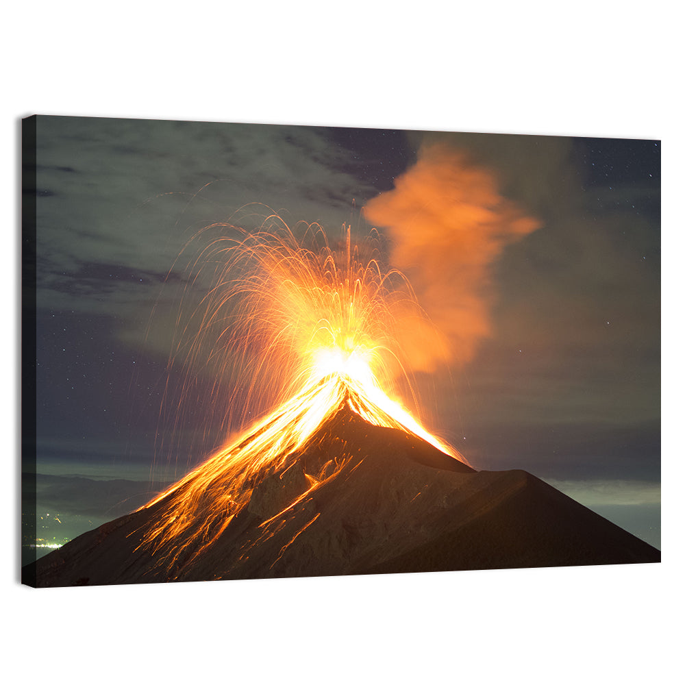 Starry Night Volcano Eruption Wall Art, canvas print, landscape