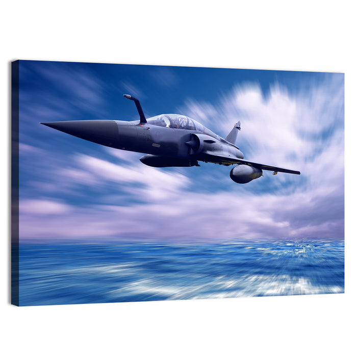 Supersonic Fighter Jet Over Ocean Wall Art as a canvas print