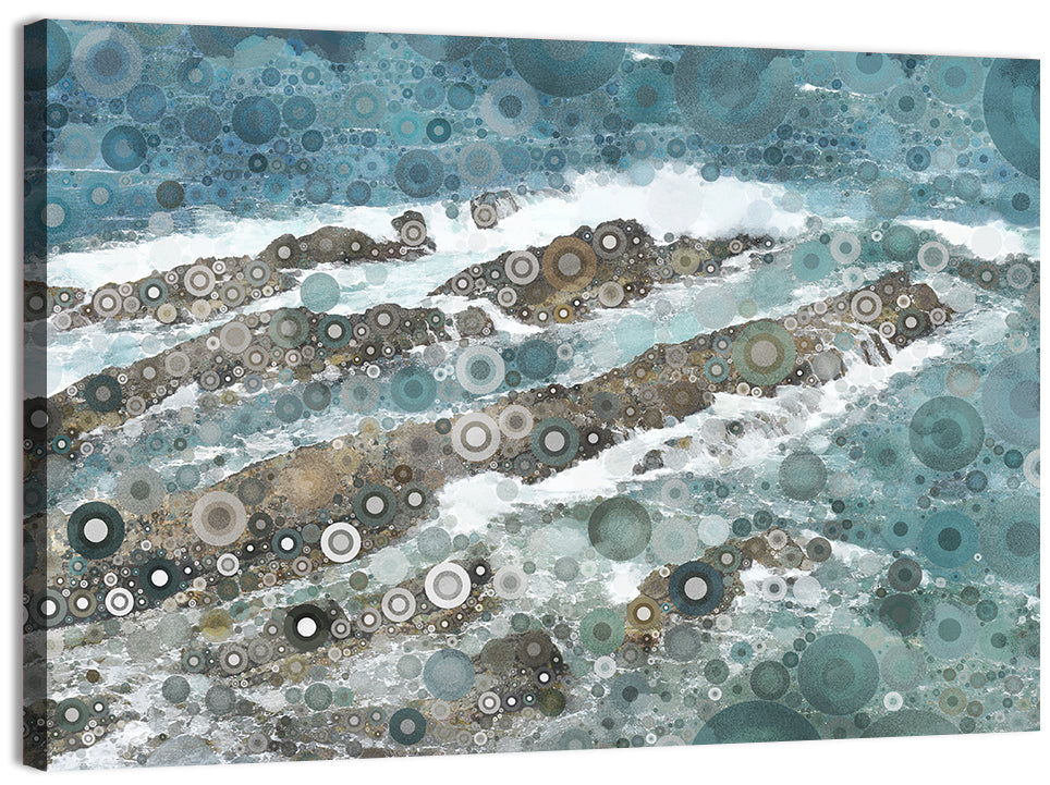 Teal Mosaic Ocean Wave Wall Art, canvas print, landscape