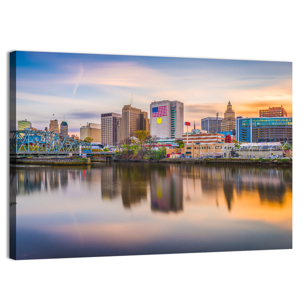 Providence Skyline at Golden Hour Wall Art, canvas print, landscape