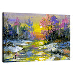 Golden Sunset Over Snowy Stream Wall Art
