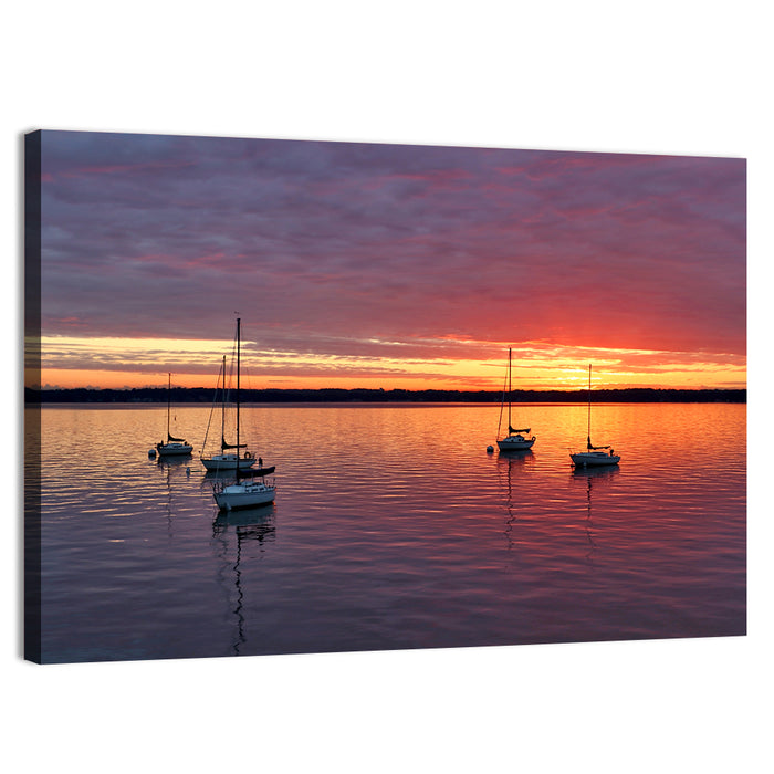 Lake Mendota Sailboats at Sunset Wall Art as a canvas print